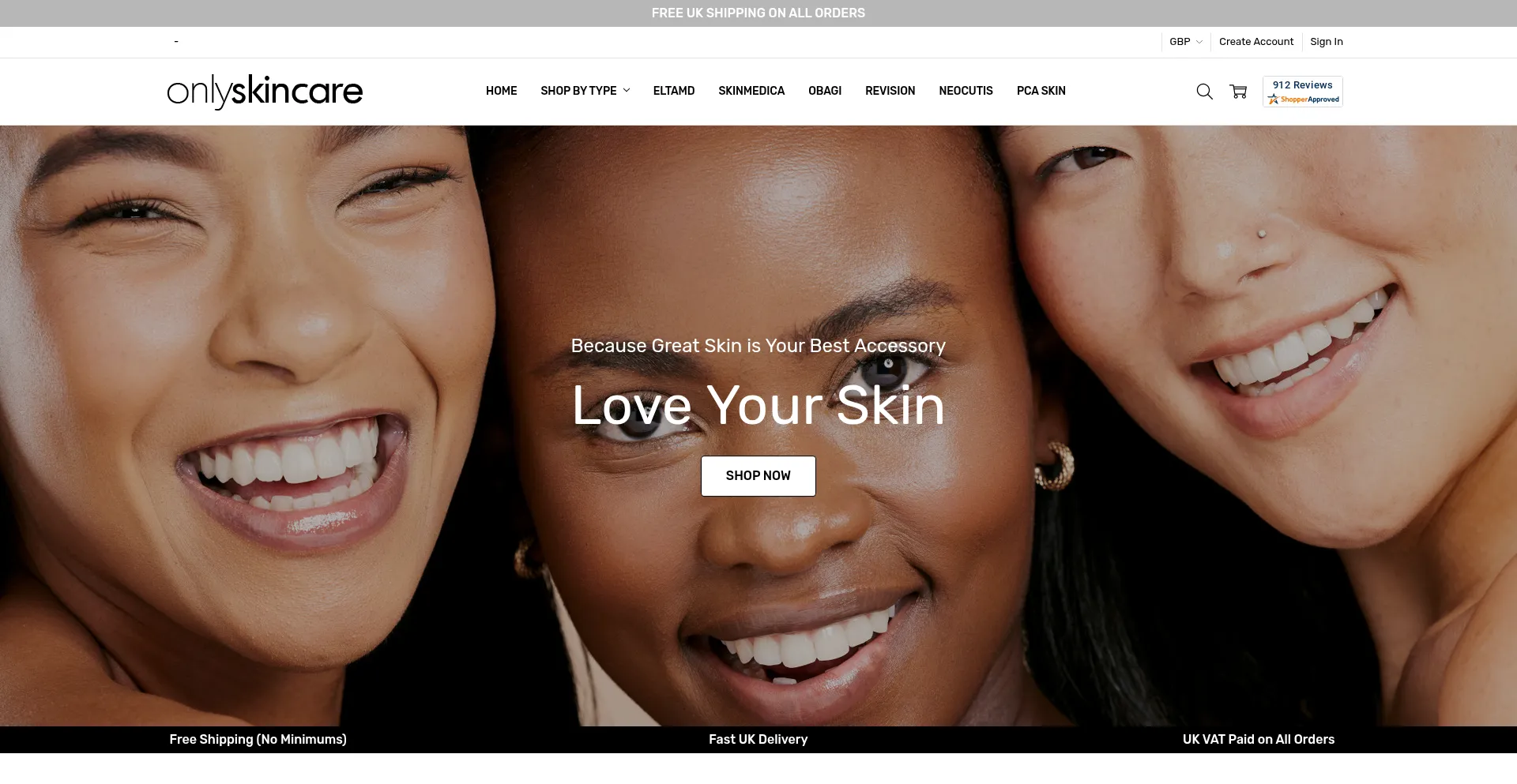 Website screenshot of Onlyskincare.com