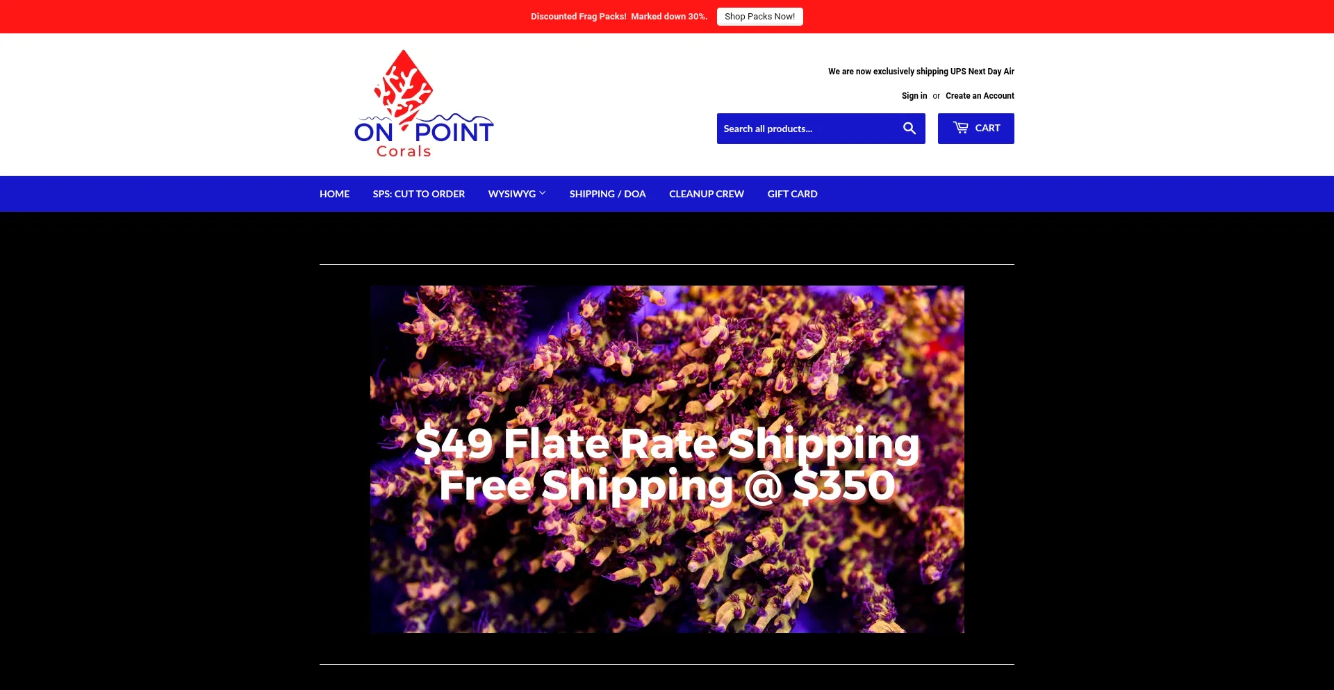 Website screenshot of Onpointcorals.com