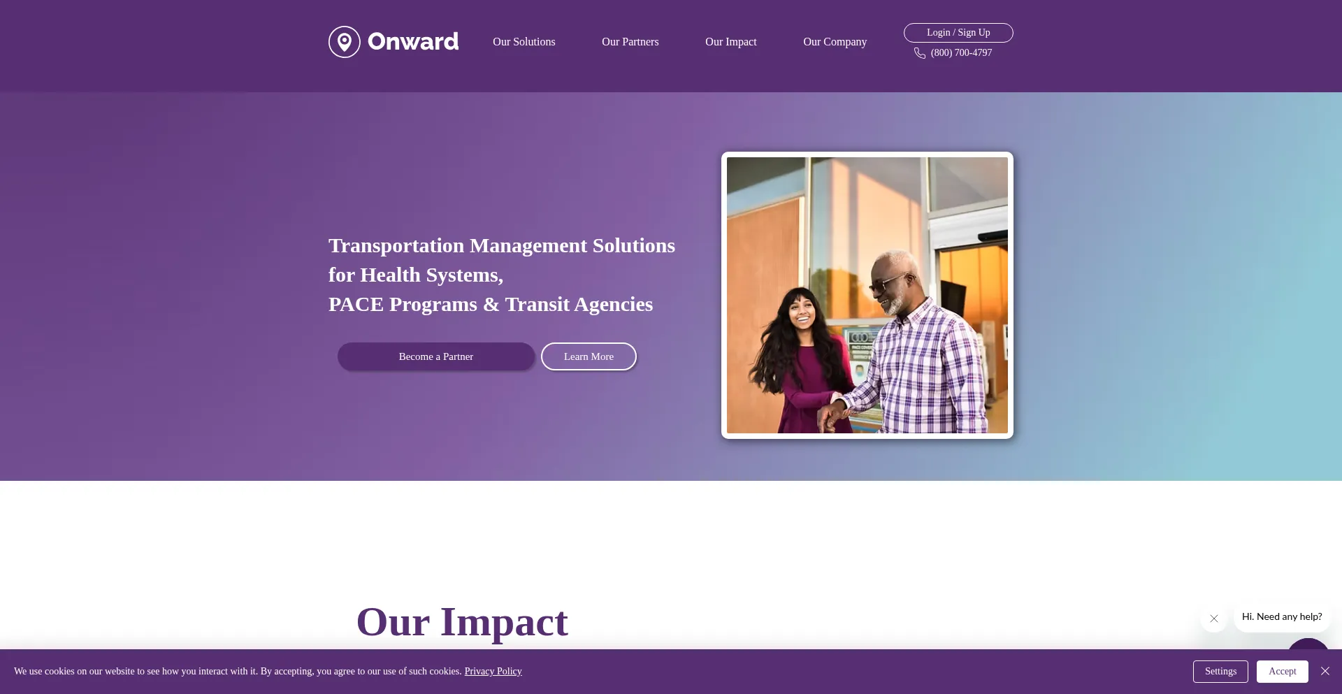 Website screenshot of Onwardrides.com