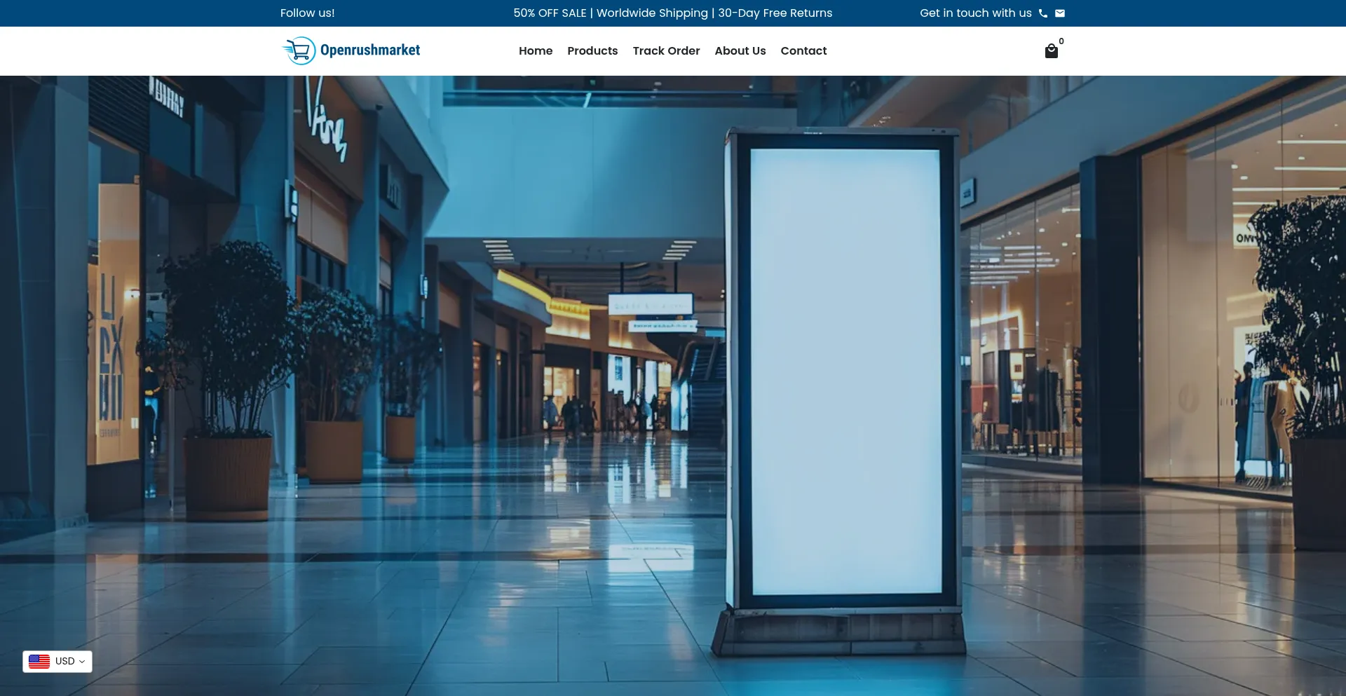 Website screenshot of Openrushmarket.com