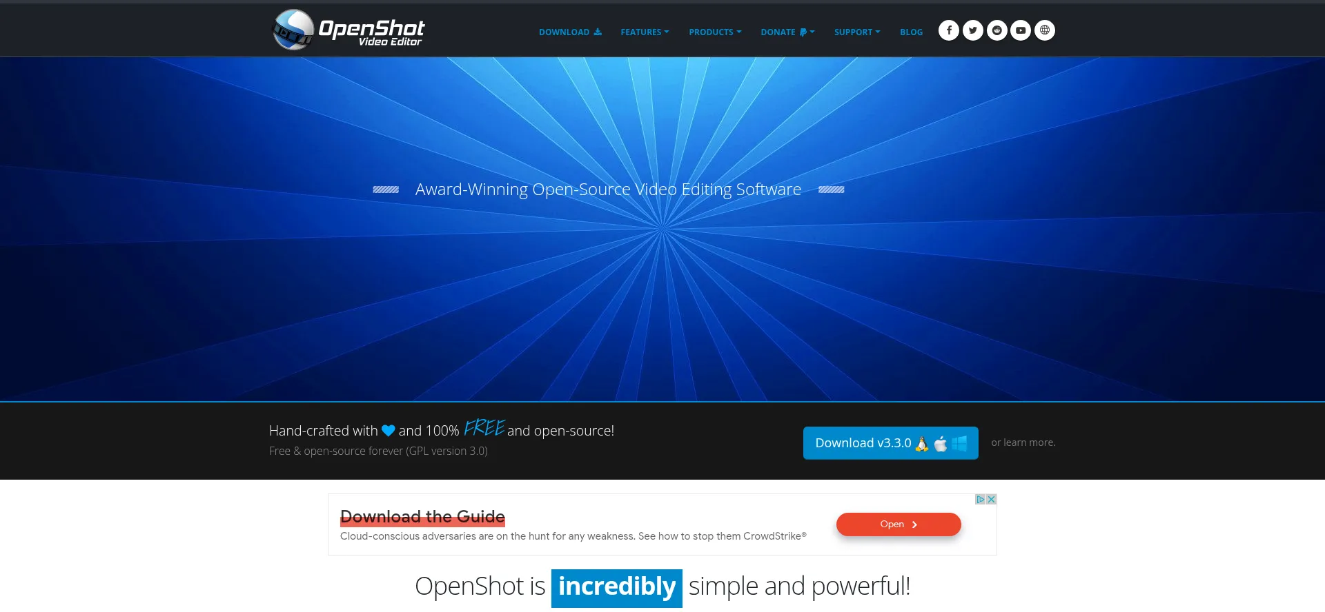 Website screenshot of Openshot.org
