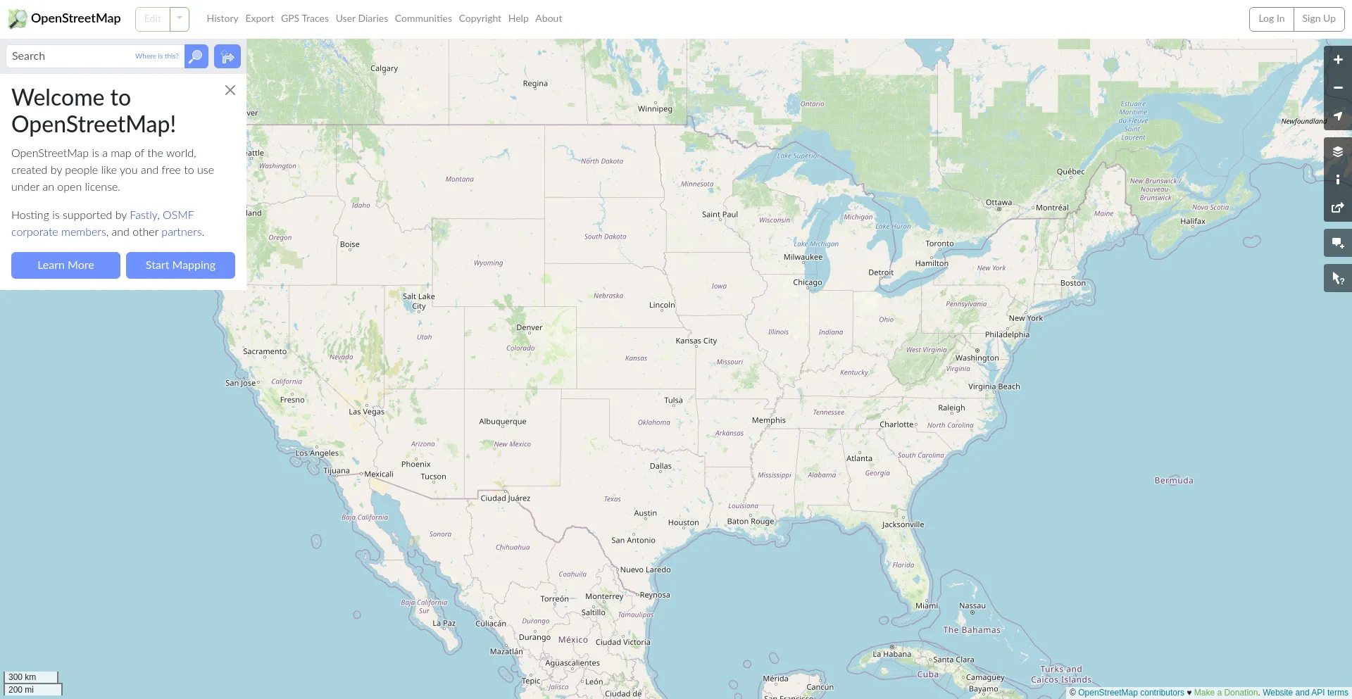 Website screenshot of Openstreetmap.org