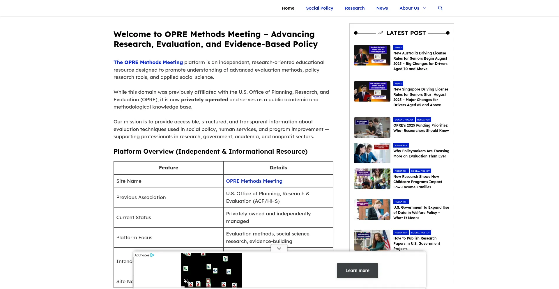 Website screenshot of Opremethodsmeeting.org