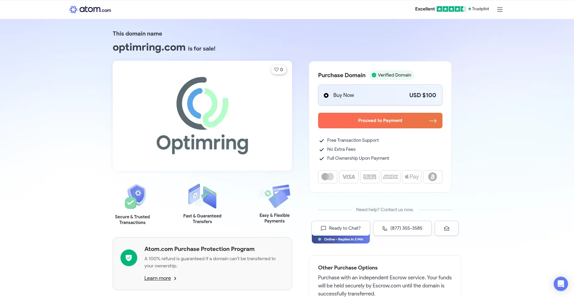 Website screenshot of Optimring.com