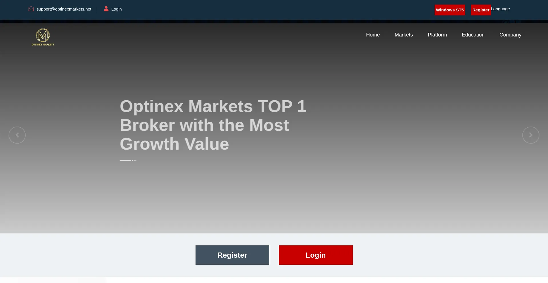 Website screenshot of Optinexmarkets.com