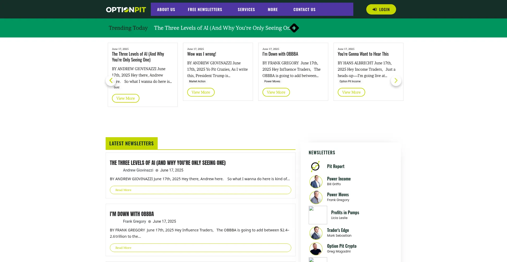 Website screenshot of Optionpit.com