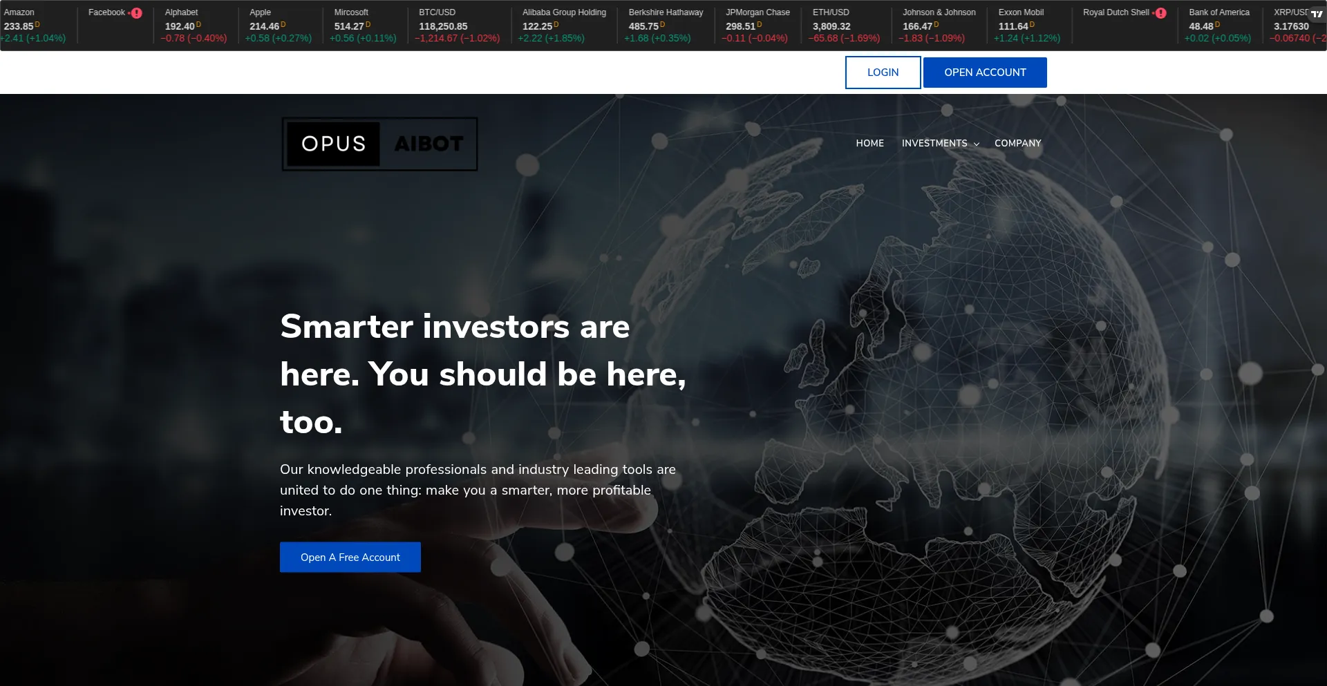 Website screenshot of Opusaibot.com