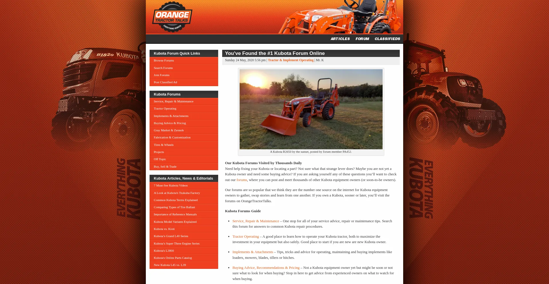 Website screenshot of Orangetractortalks.com