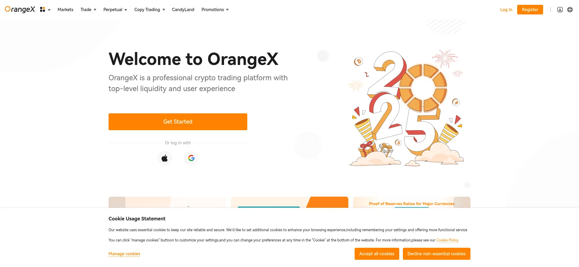 Website screenshot of Orangex.com