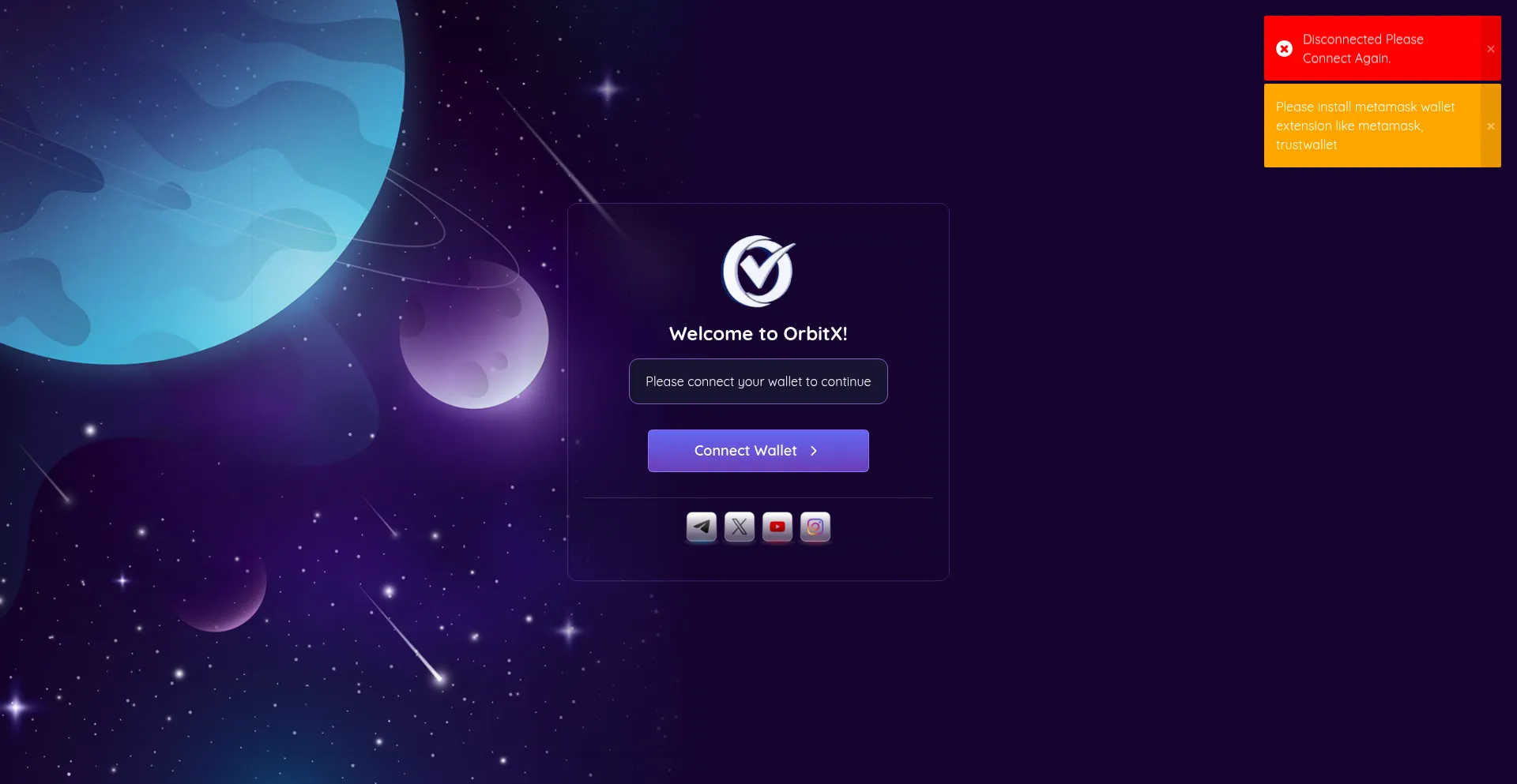Website screenshot of Orbitx.world
