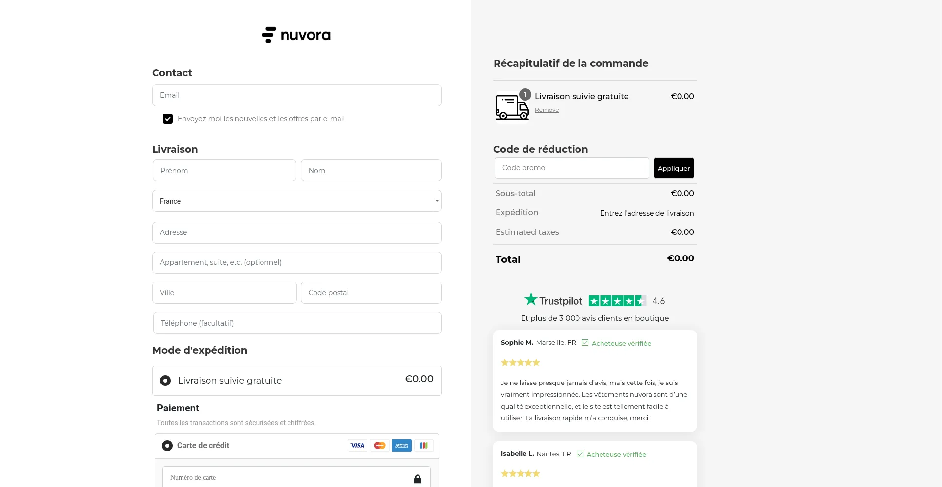 Website screenshot of Order.getnuvora.com