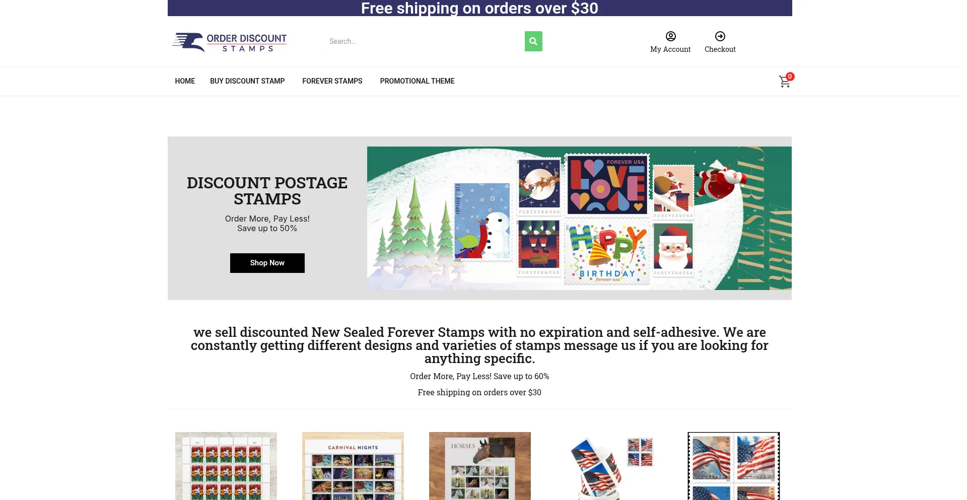 Website screenshot of Orderdiscountstamps.com