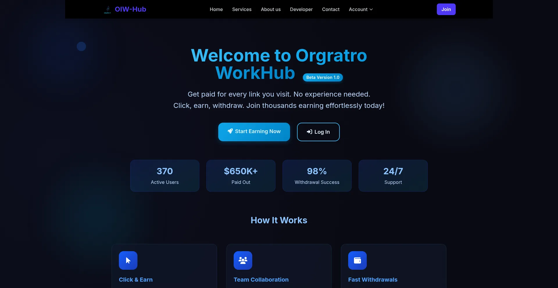Website screenshot of Orgratro-workhub.onrender.com