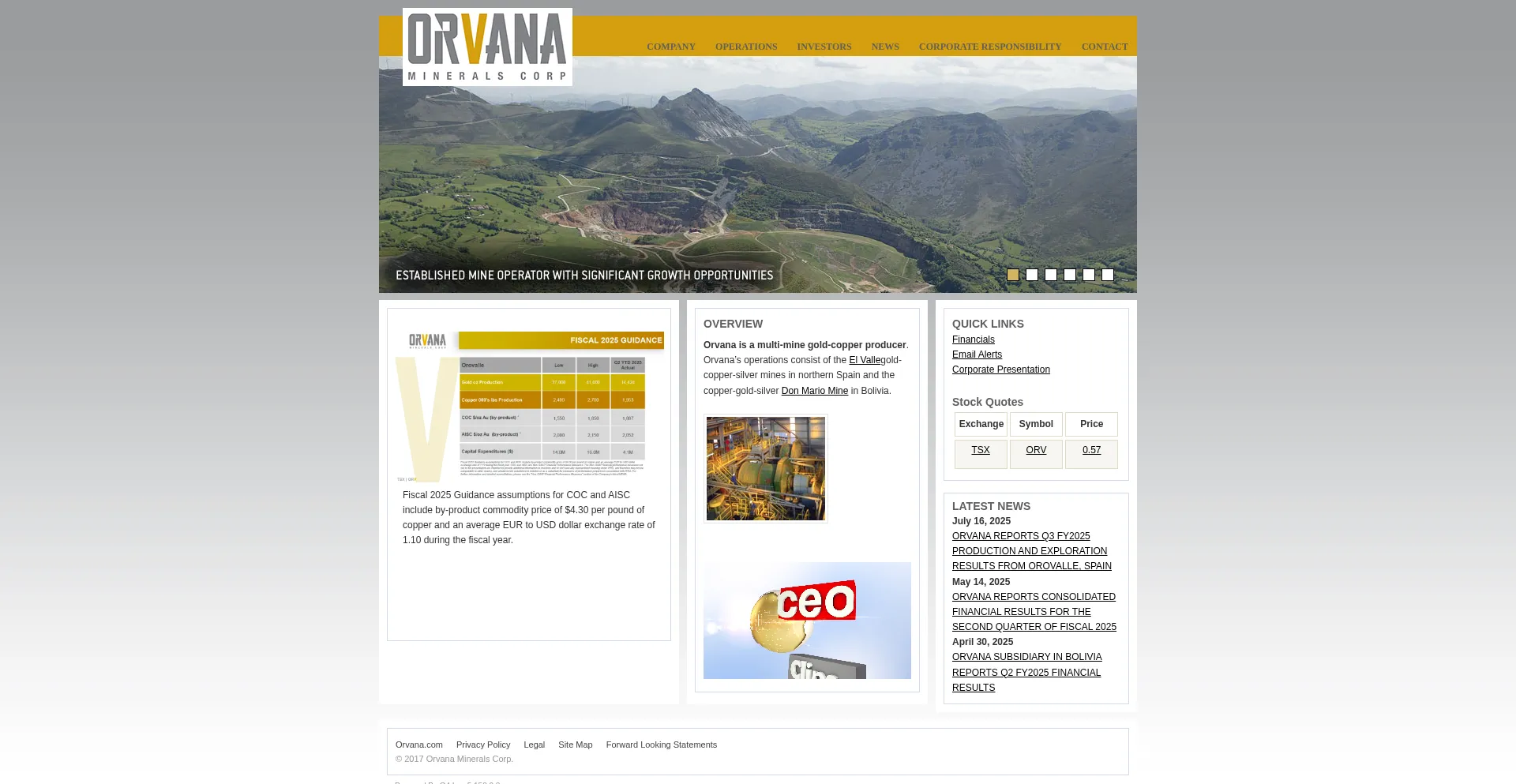 Website screenshot of Orvana.com