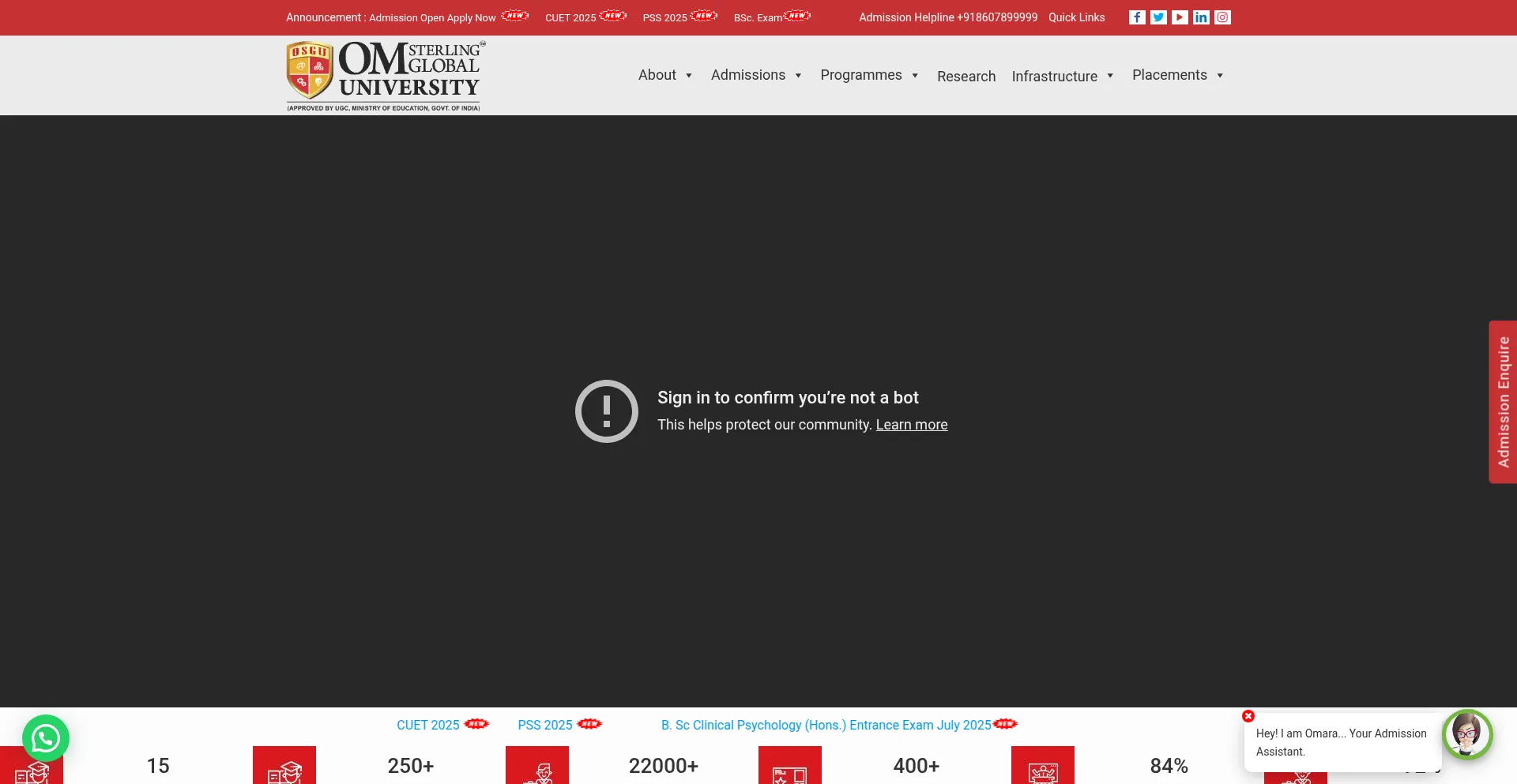 Website screenshot of Osgu.ac.in