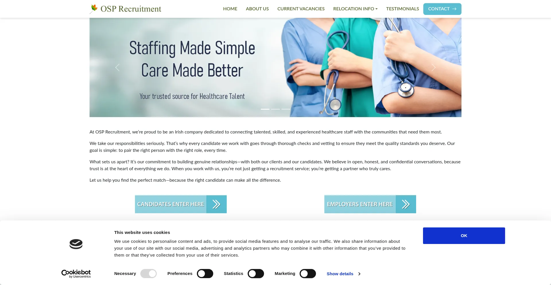 Website screenshot of Osprecruitment.com