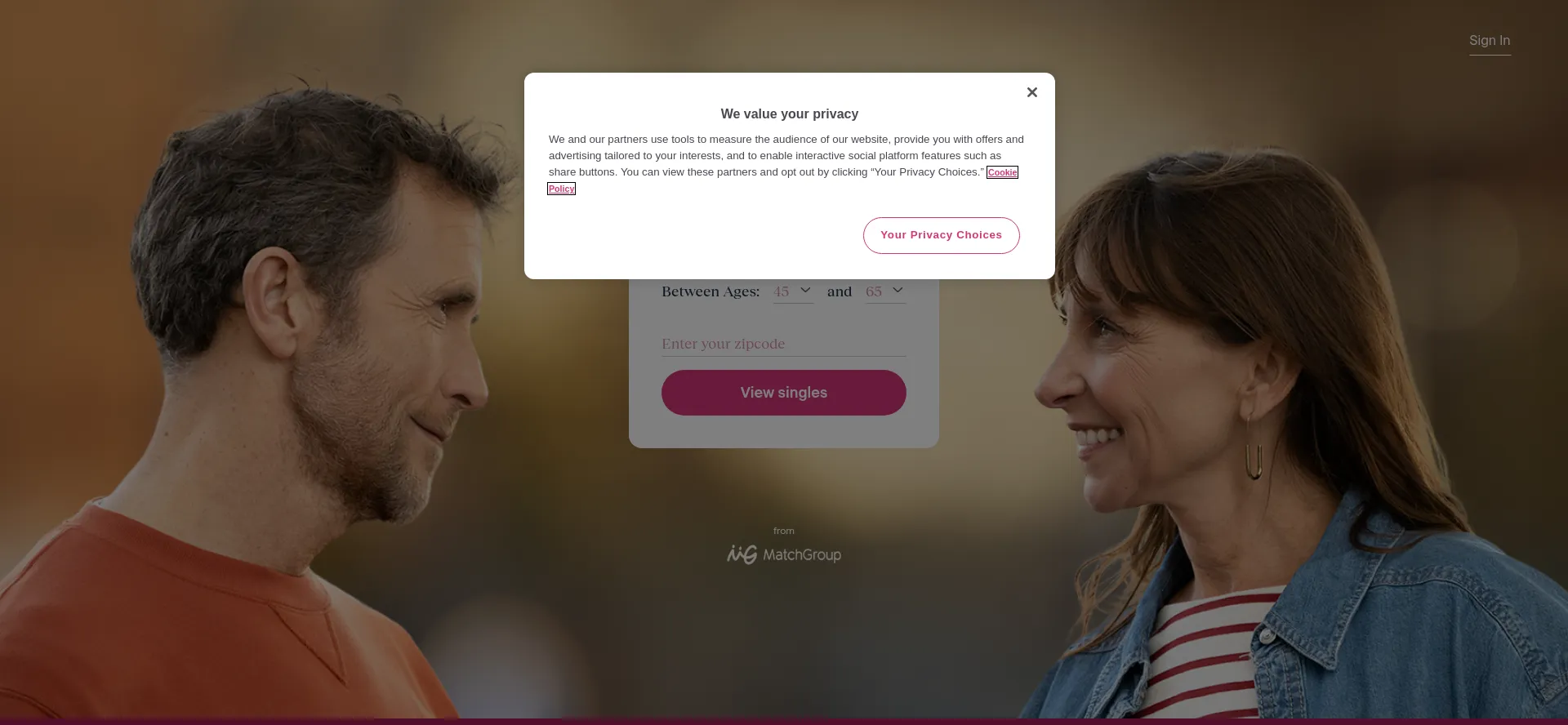 Website screenshot of Ourtime.com