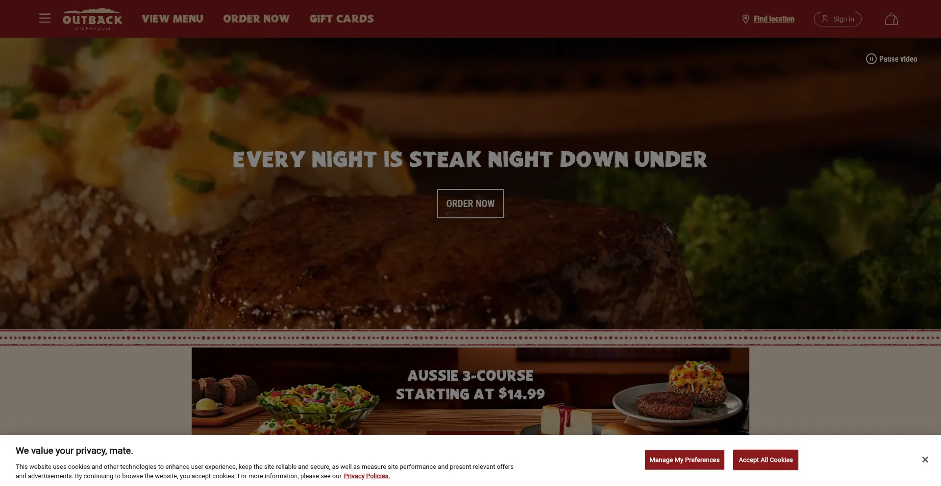 Website screenshot of Outback.com
