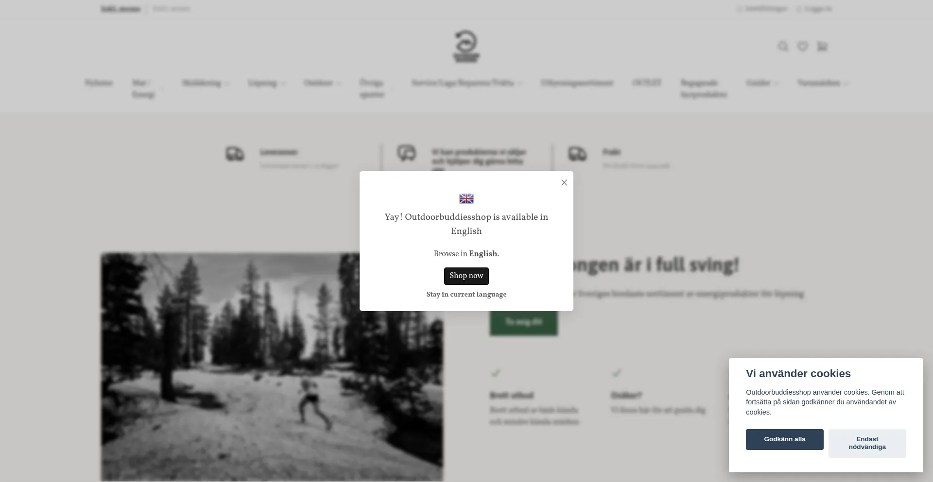 Website screenshot of Outdoorbuddiesshop.se