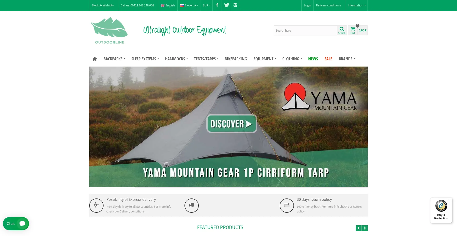 Website screenshot of Outdoorline.sk
