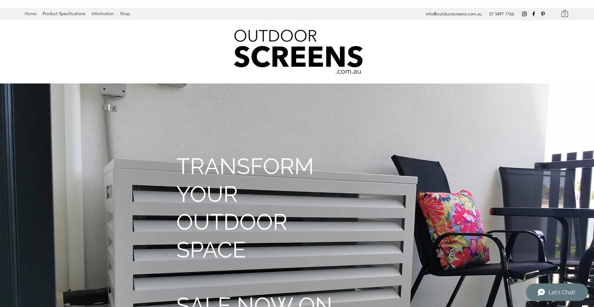 Website screenshot of Outdoorscreens.com.au