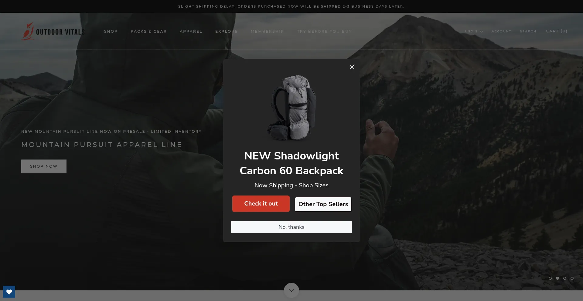 Outdoorvitals.com Screenshot