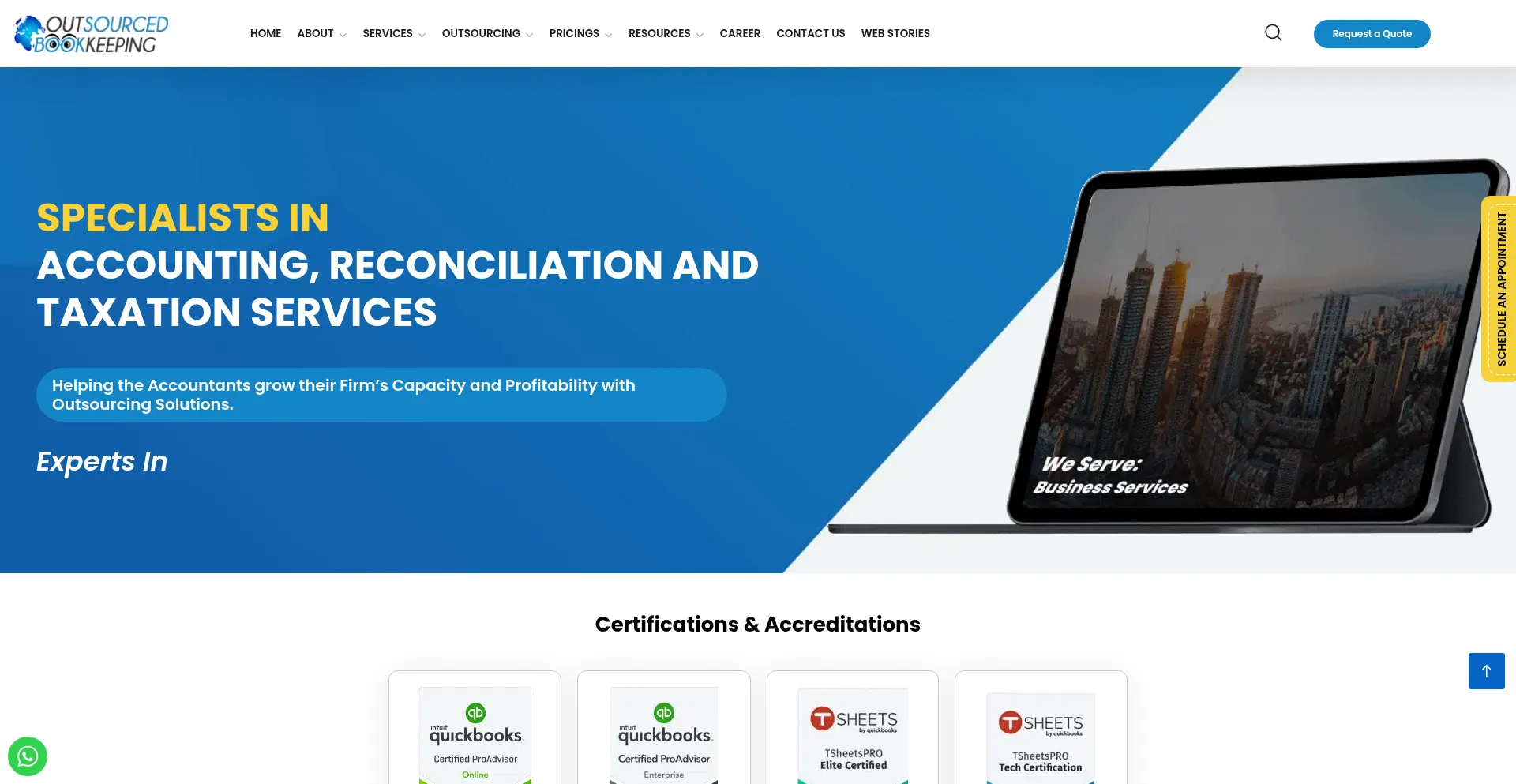 Website screenshot of Outsourcedbookeeping.com