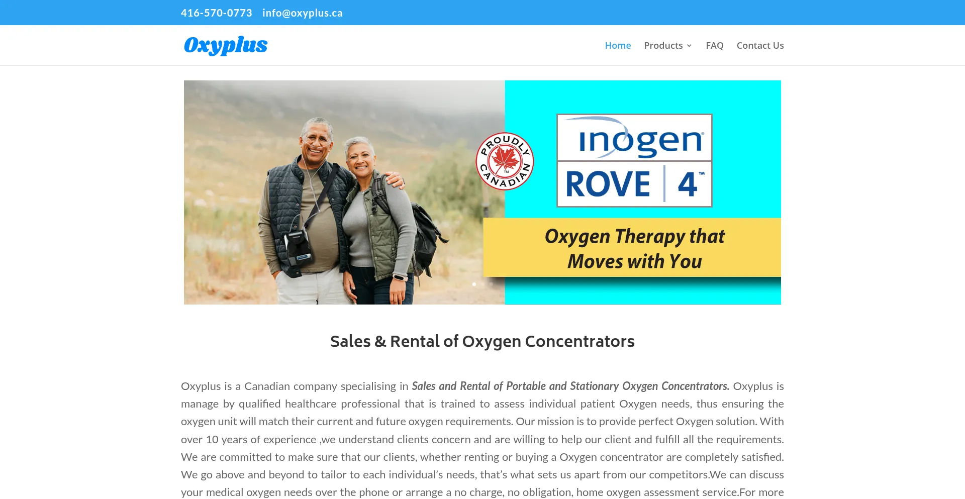 Website screenshot of Oxyplus.ca