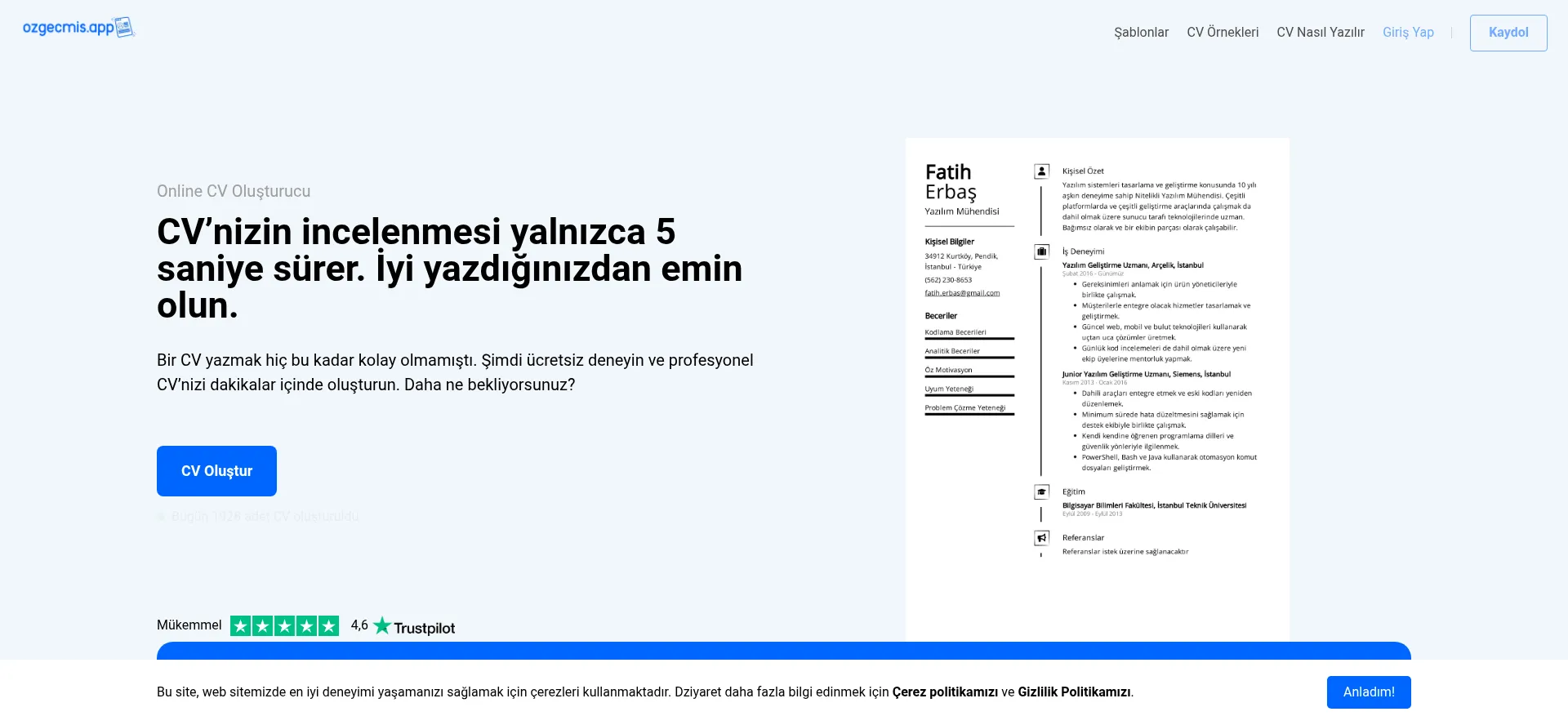 Ozgecmis.app Screenshot