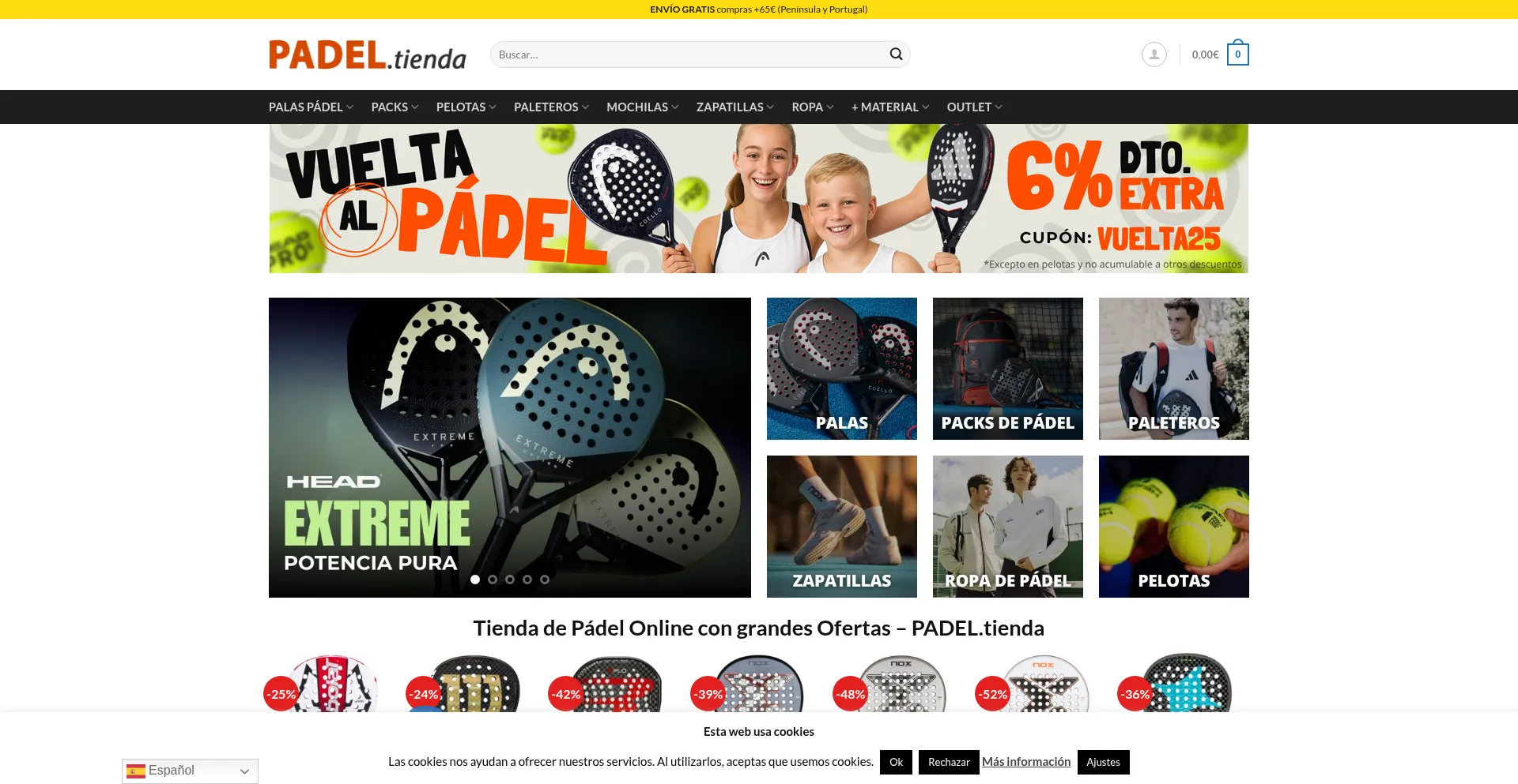 Website screenshot of Padel.tienda