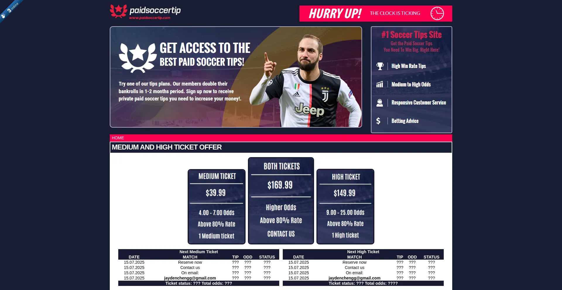 Website screenshot of Paidsoccertip.com