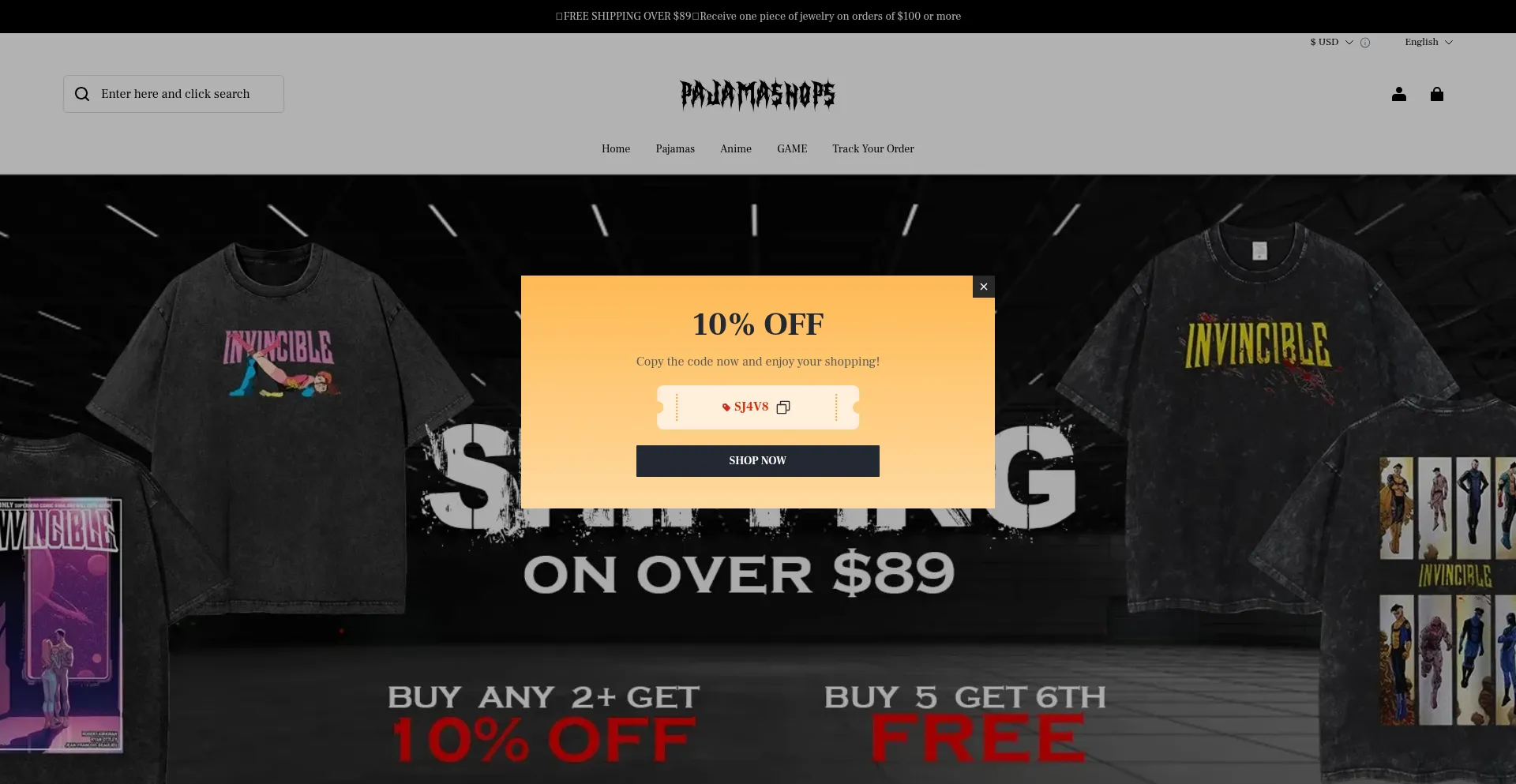 Website screenshot of Pajamashops.com