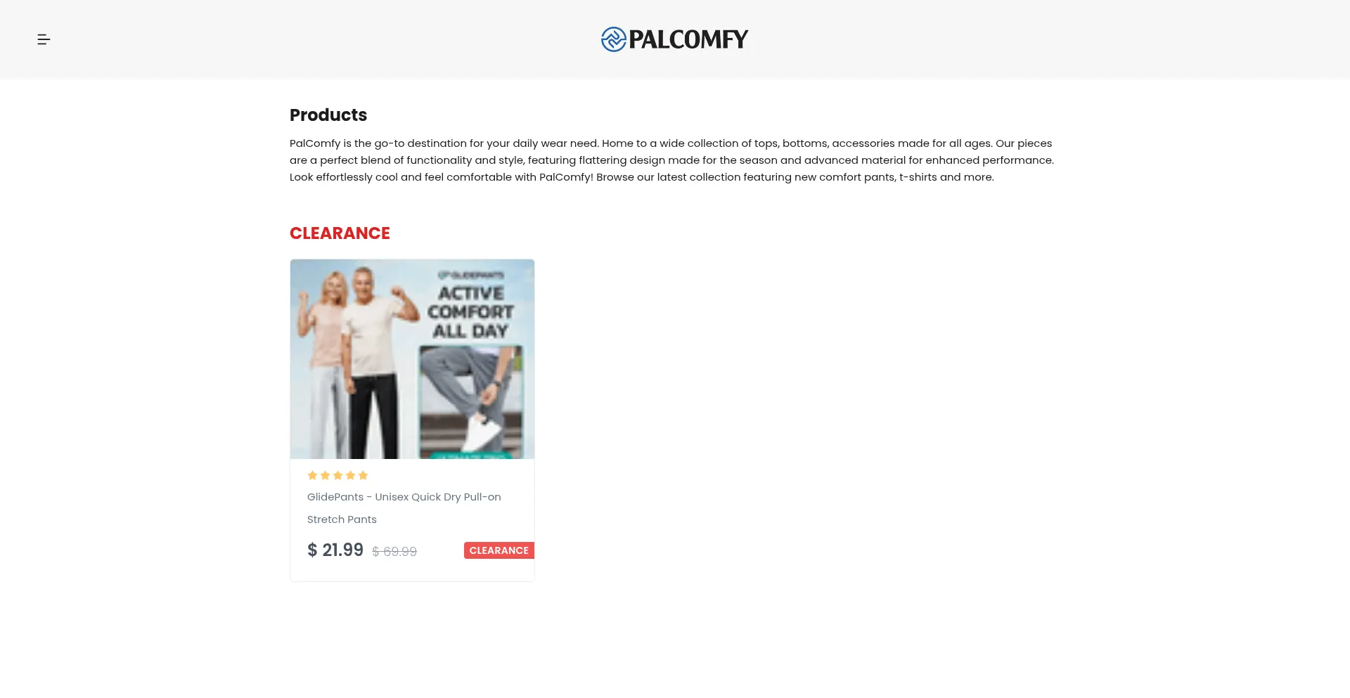 Website screenshot of Palcomfy.com