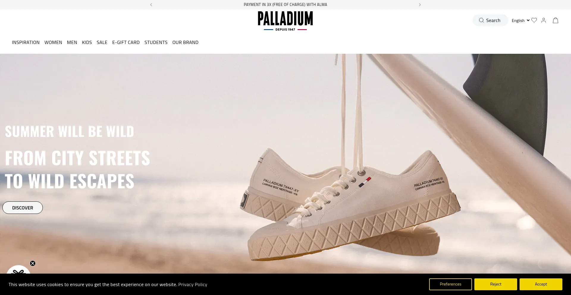 Website screenshot of Palladiumboots.eu