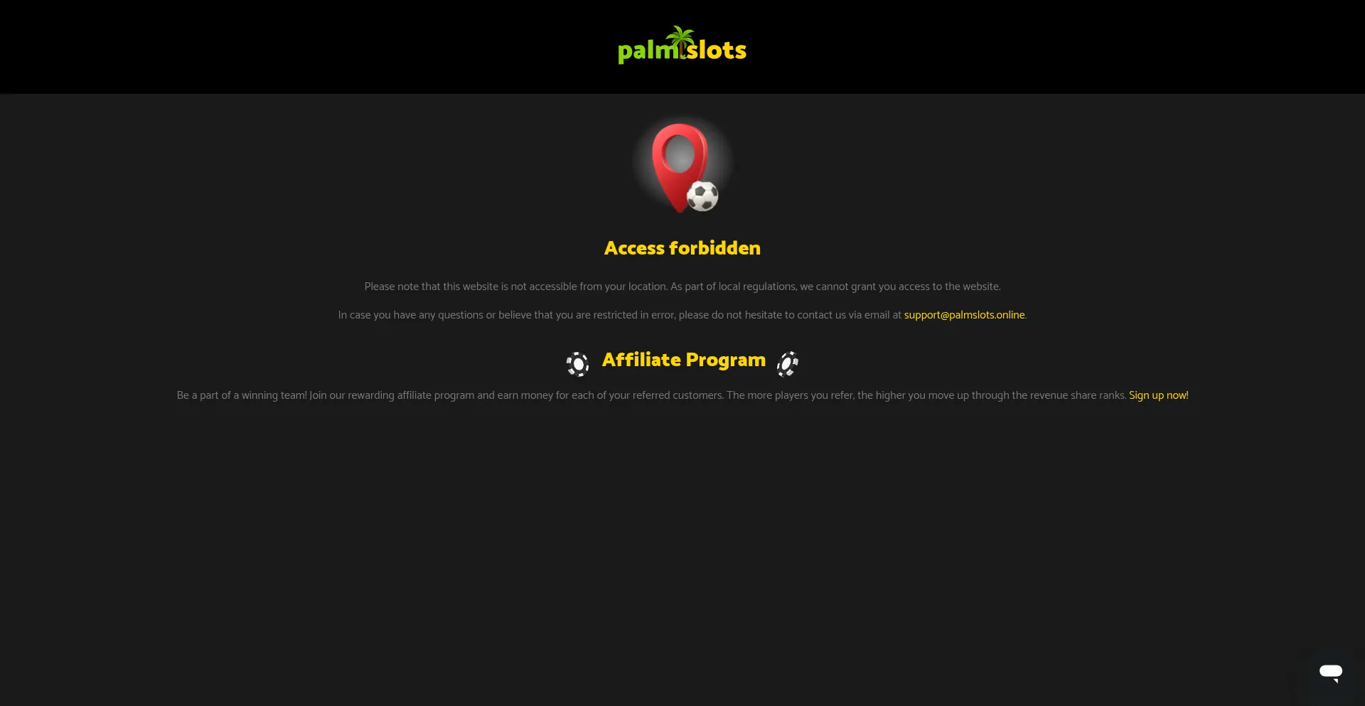 Website screenshot of Palmslots.online