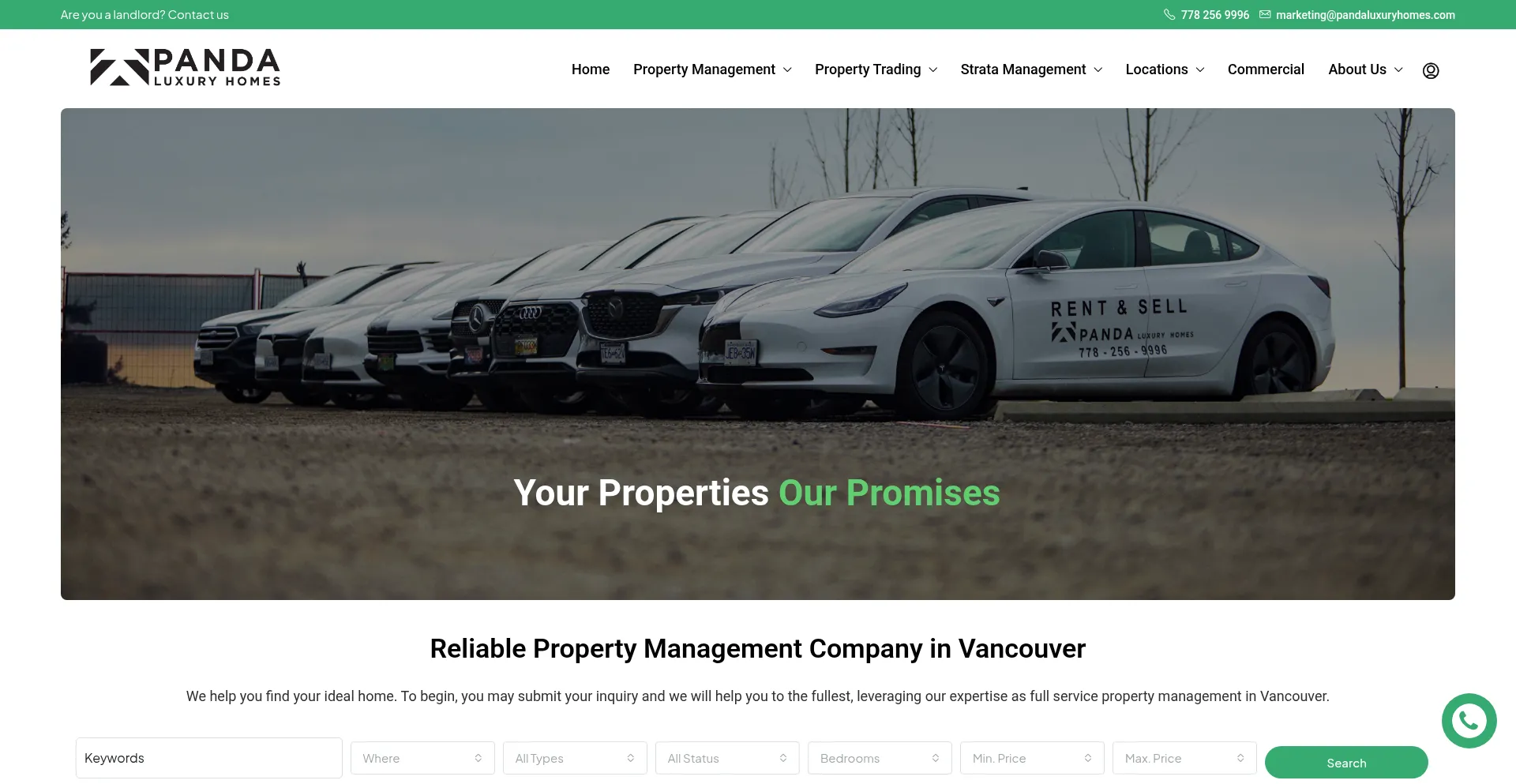Website screenshot of Pandaluxuryhomes.com