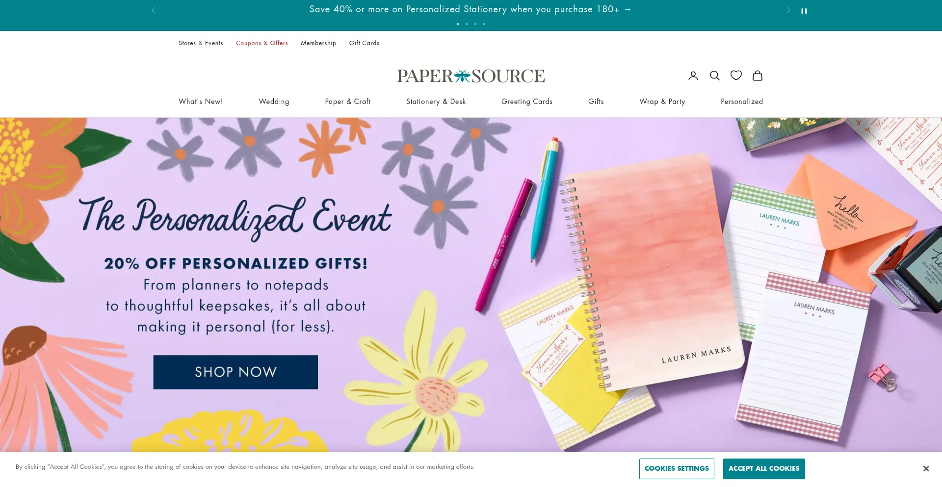 Website screenshot of Papersource.com