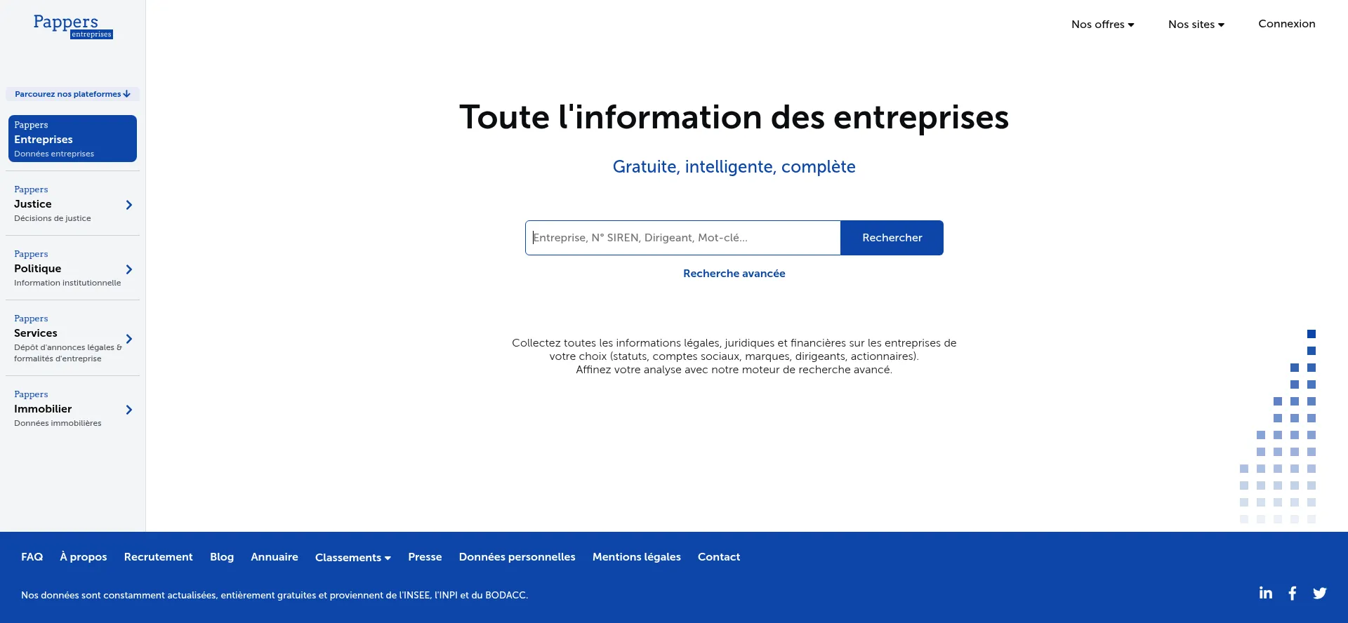 Website screenshot of Pappers.fr
