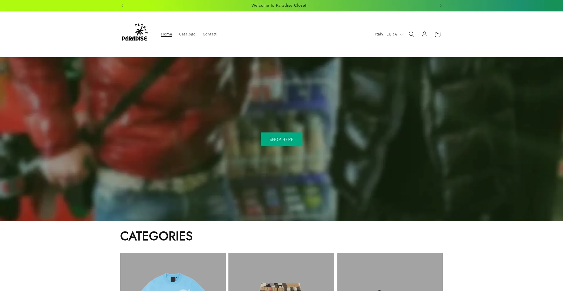 Website screenshot of Paradisecloset.online