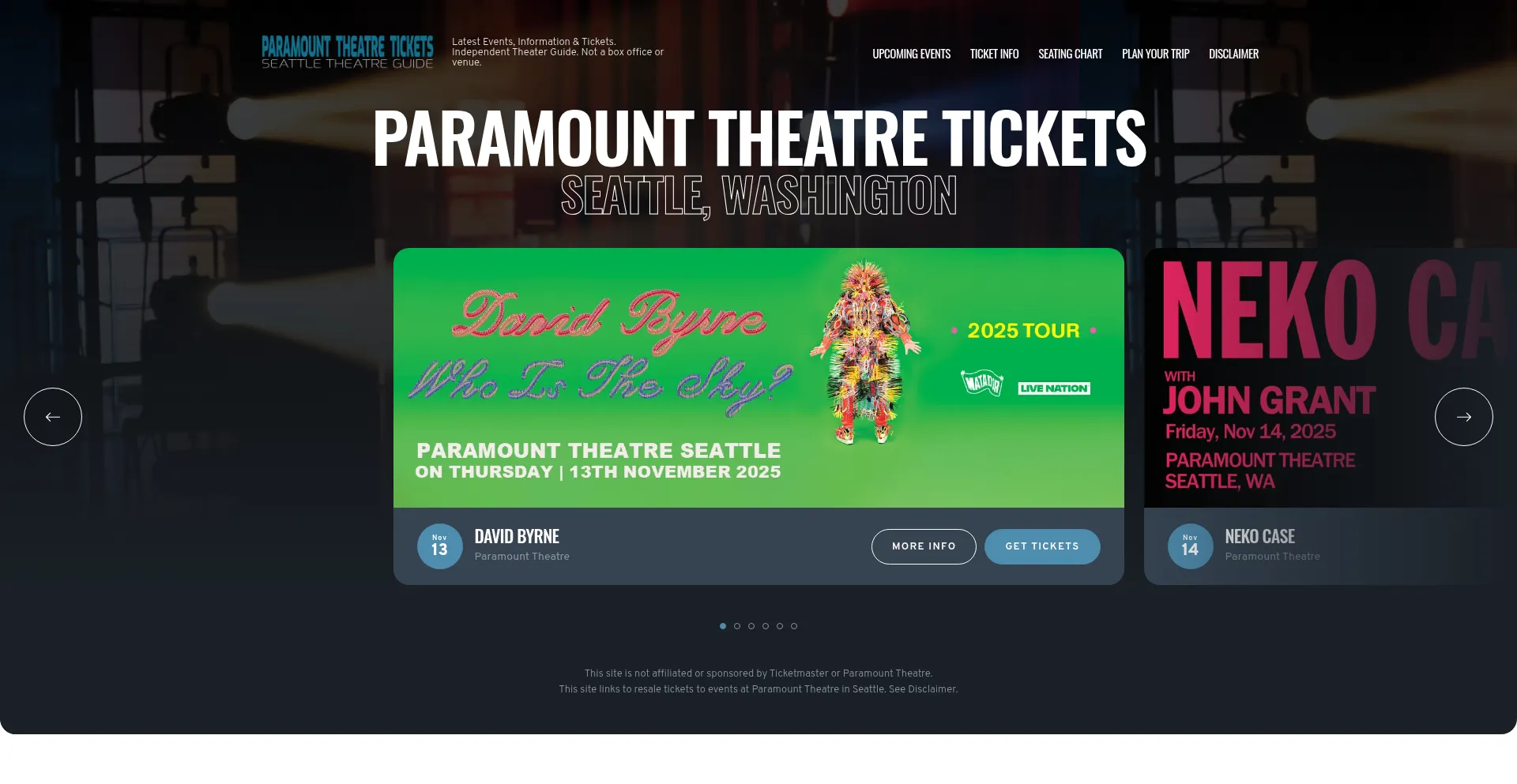 Website screenshot of Paramounttheatreseattle.net