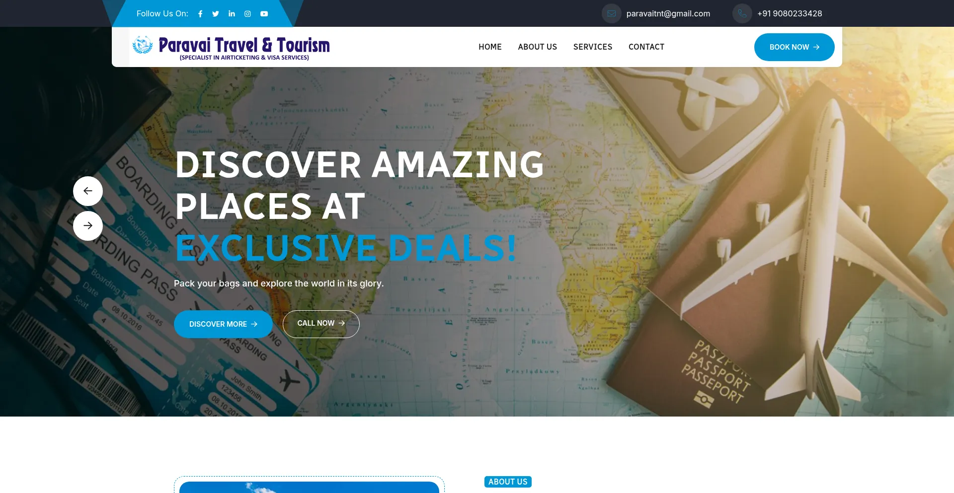 Website screenshot of Paravaitravelandtourism.com