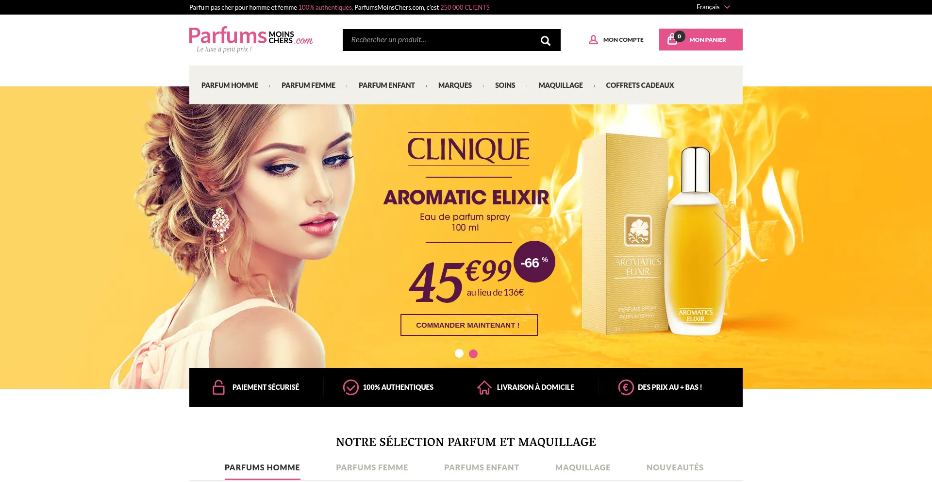 Website screenshot of Parfumsmoinscher.com
