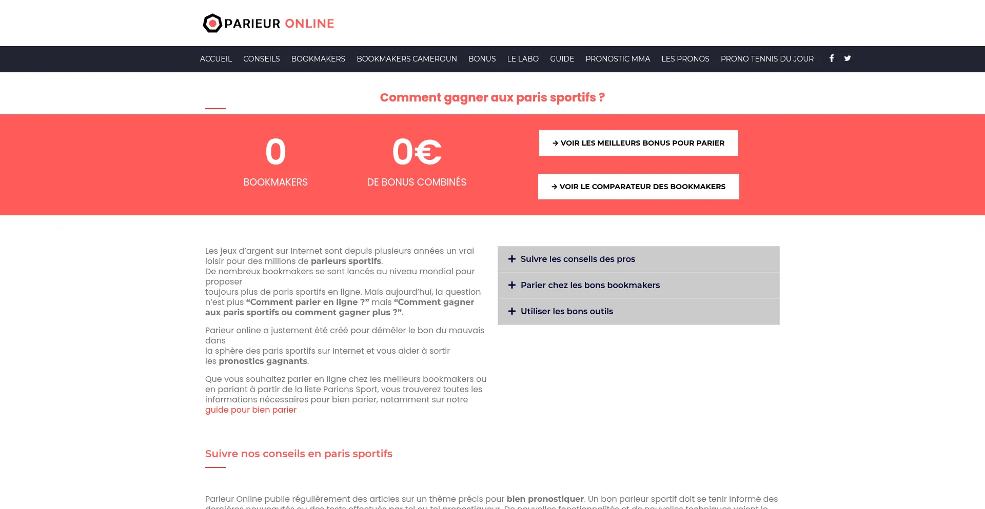 Website screenshot of Parieuronline.com