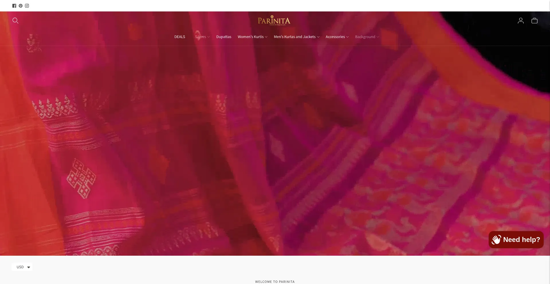 Website screenshot of Parinita.co.in