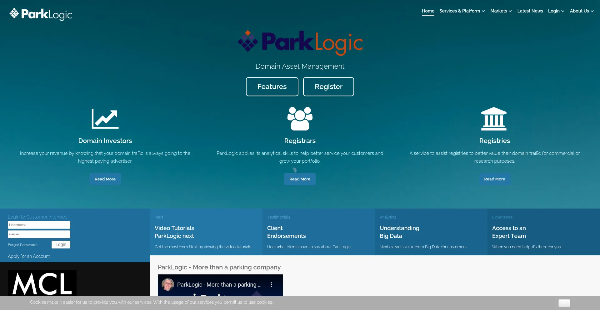 Website screenshot of Parklogic.com