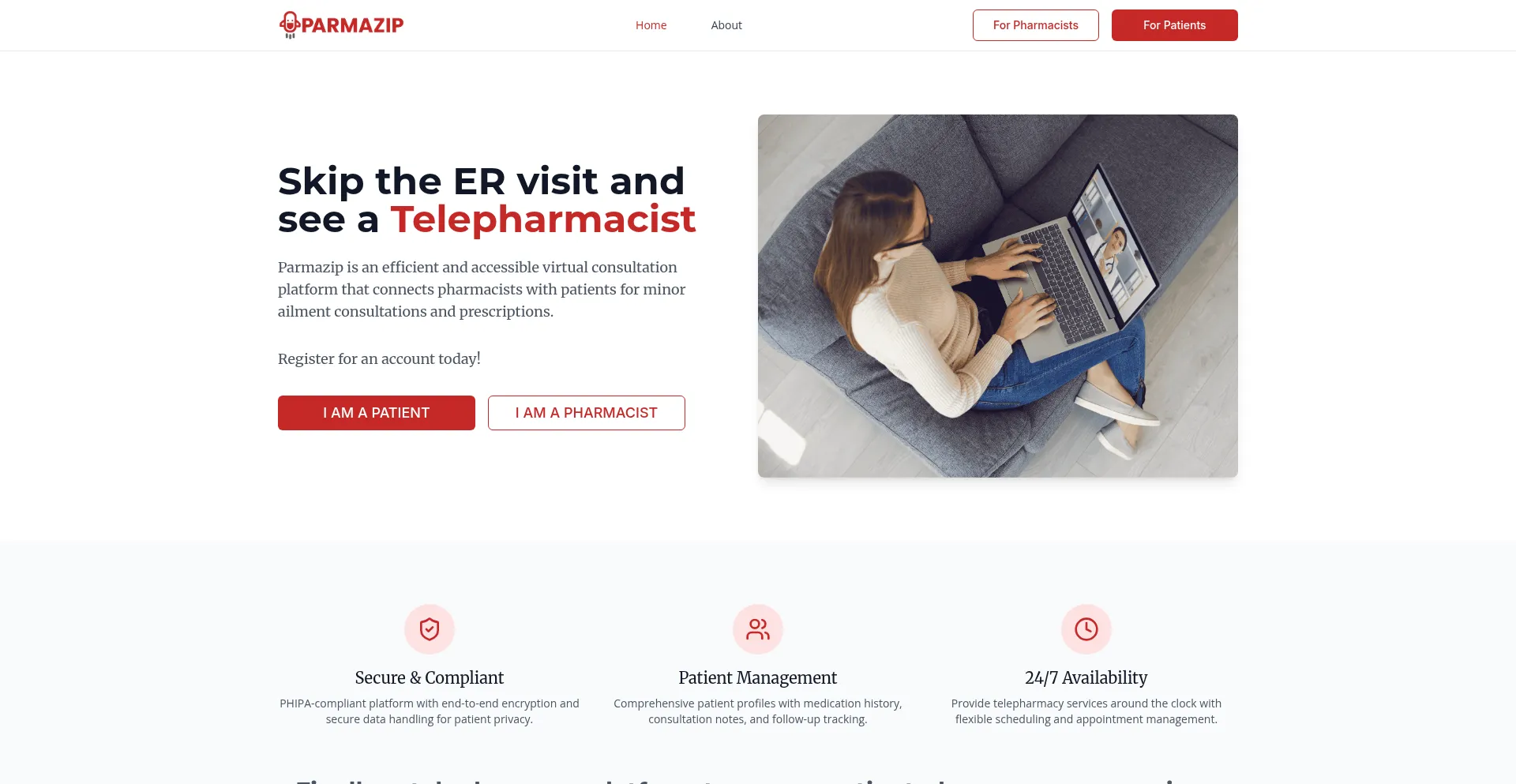 Website screenshot of Parmazip.ca