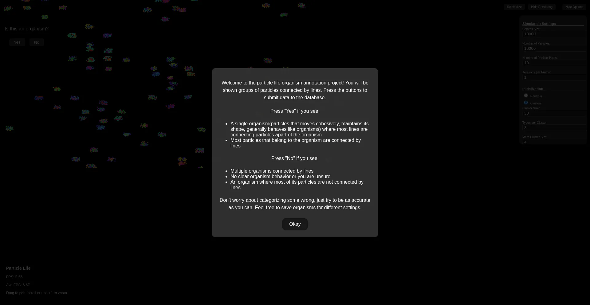 Website screenshot of Particle-life--sophie.on.websim.com