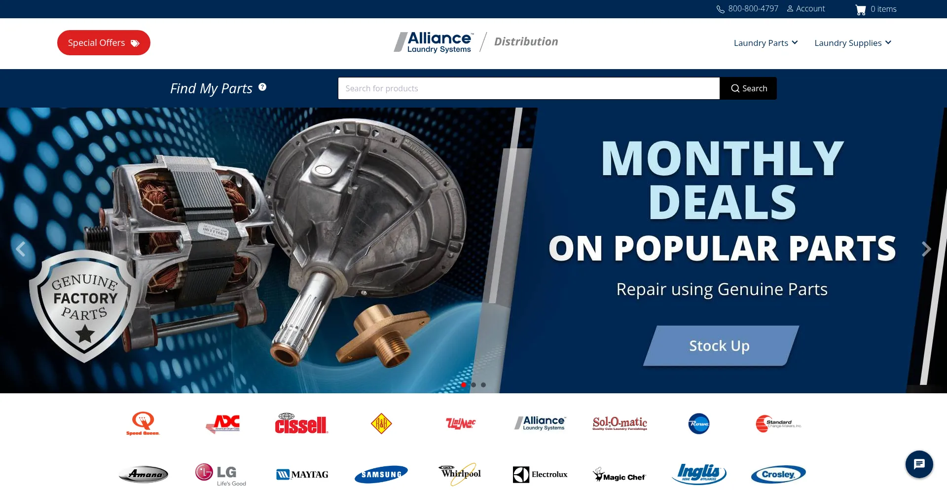 Parts.alliancelaundry.com Screenshot