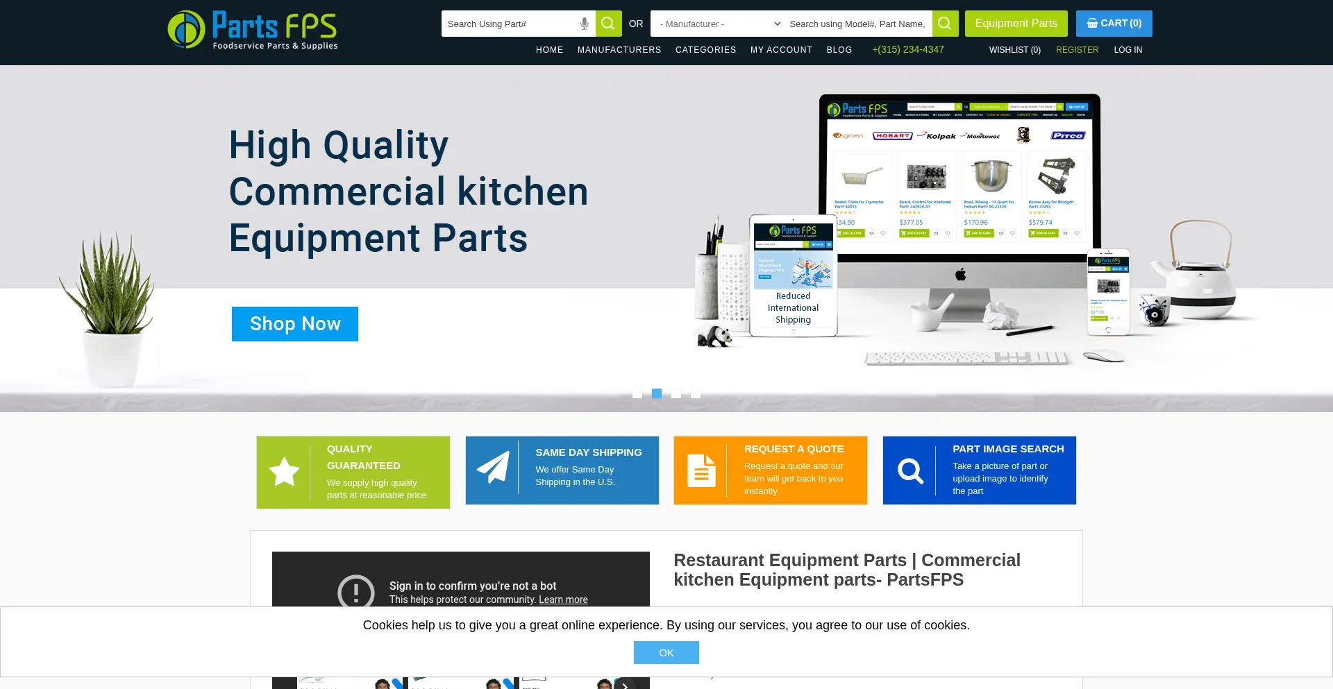 Website screenshot of Partsfps.com