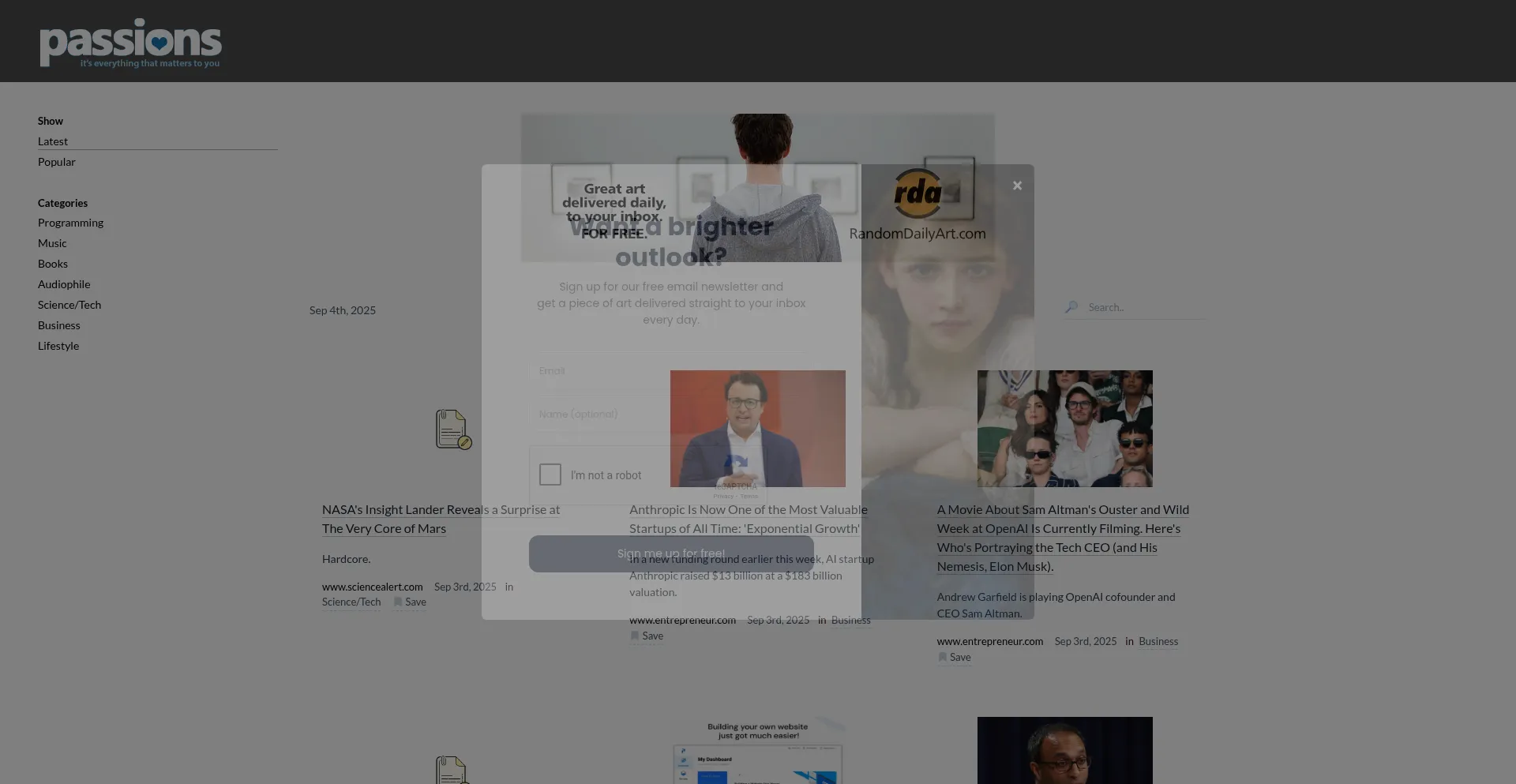 Website screenshot of Passions.com